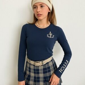 Vintage Y2K Abercrombie & Fitch Long Sleeve Tee Womens‎ Medium Navy Blue Preppy